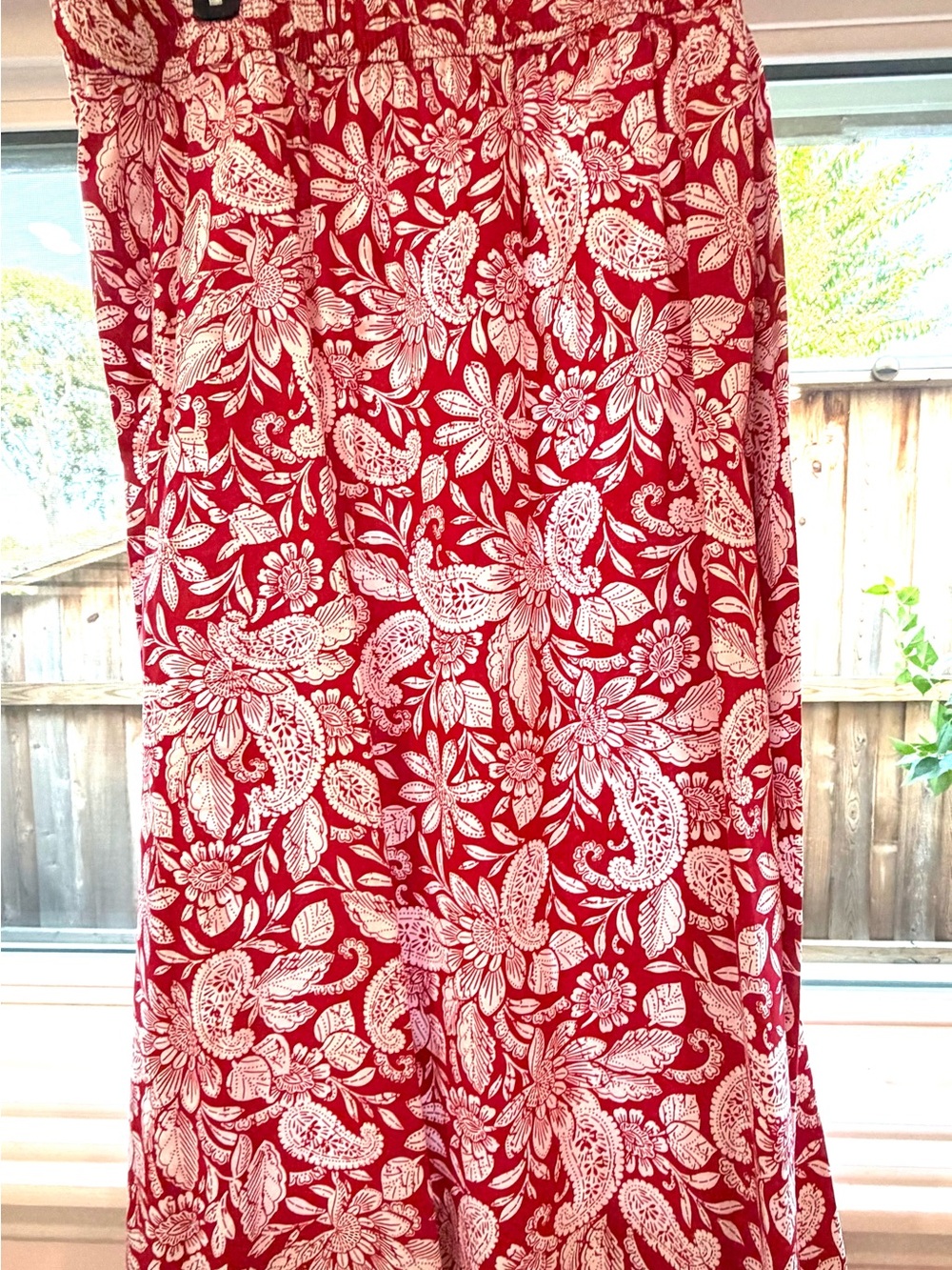 LOFT Red and White Floral Midi Skirt
